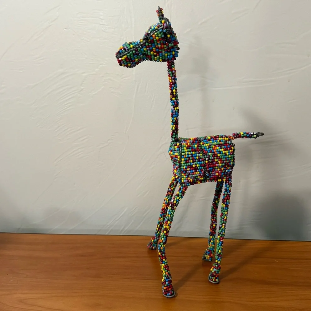Handcrafted Color Beaded Wire African Sculpture Decoration 13" H Unique Abstract - Picture 5 of 7